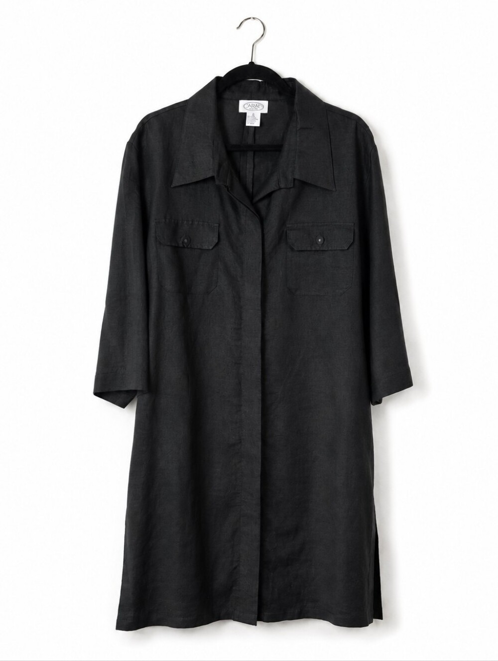 Vintage CaRaN 2X Black Linen Blend Lagenlook Minimalist Longline Tunic Duster